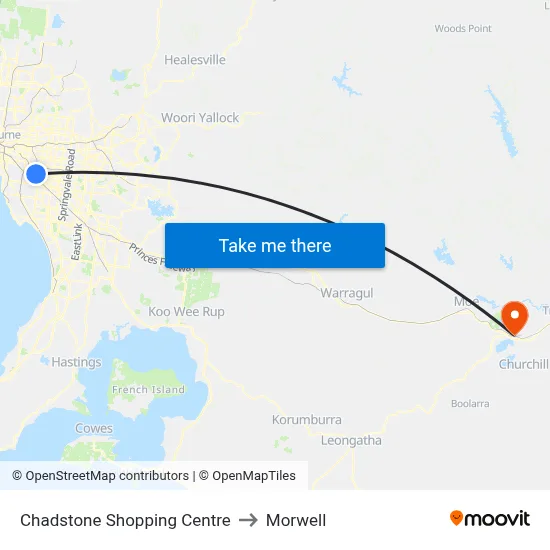 Chadstone Shopping Centre to Morwell map