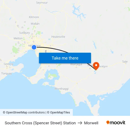 Southern Cross (Spencer Street) Station to Morwell map