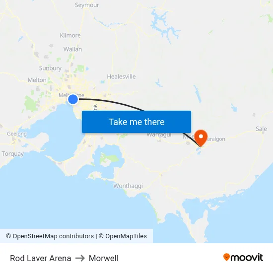 Rod Laver Arena to Morwell map