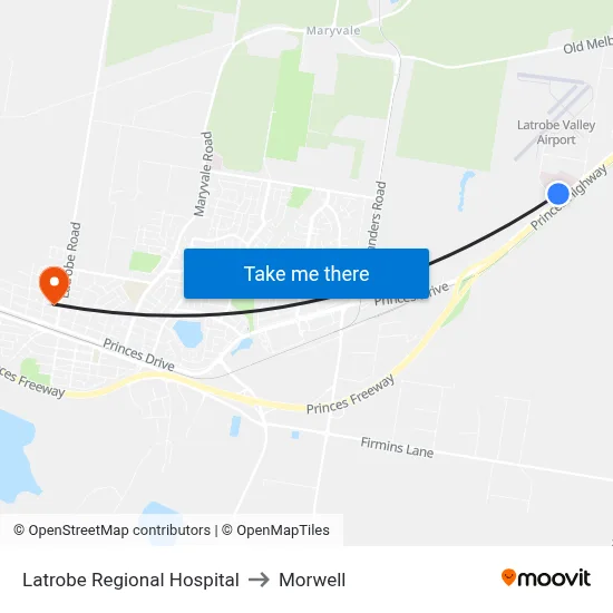 Latrobe Regional Hospital to Morwell map