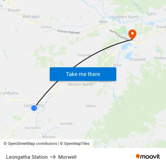 Leongatha Station to Morwell map