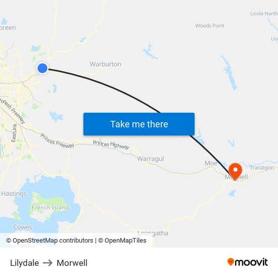 Lilydale to Morwell map