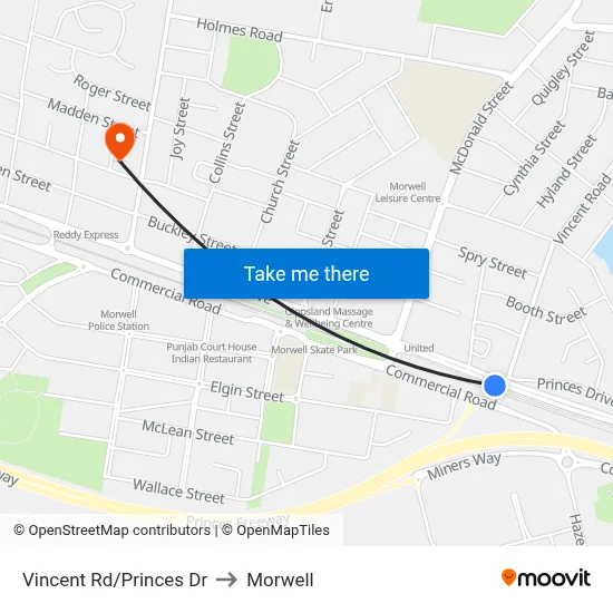 Vincent Rd/Princes Dr to Morwell map
