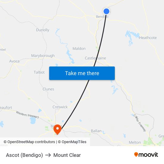 Ascot (Bendigo) to Mount Clear map