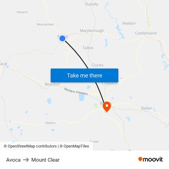 Avoca to Mount Clear map