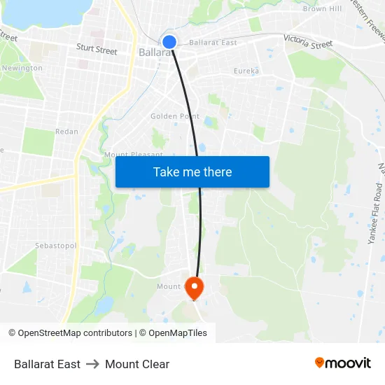 Ballarat East to Mount Clear map