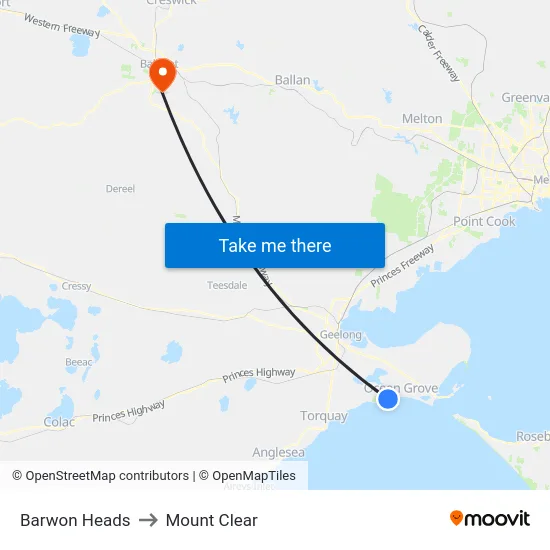 Barwon Heads to Mount Clear map