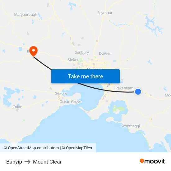 Bunyip to Mount Clear map