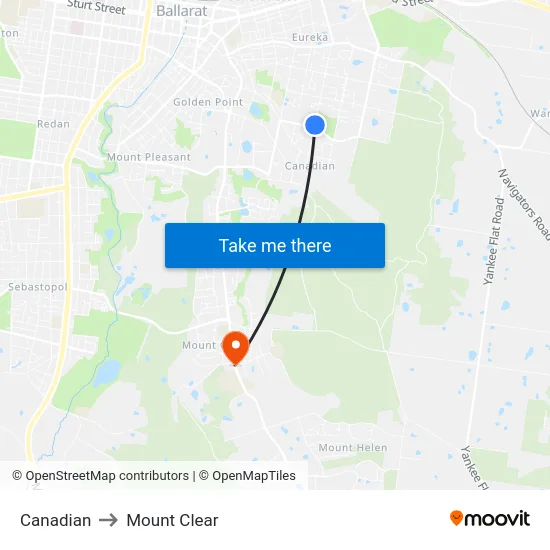 Canadian to Mount Clear map