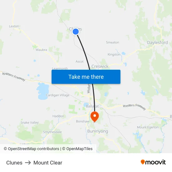 Clunes to Mount Clear map