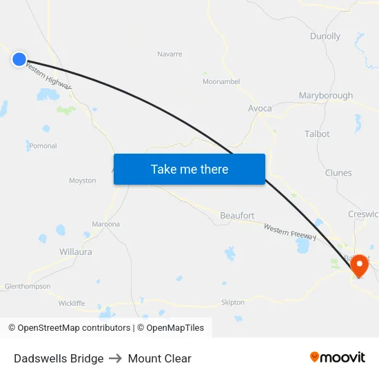Dadswells Bridge to Mount Clear map