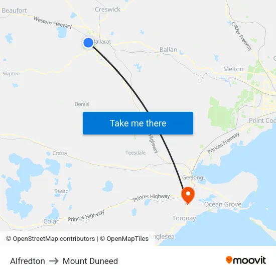 Alfredton to Mount Duneed map