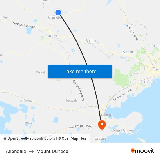 Allendale to Mount Duneed map