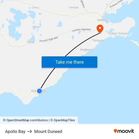 Apollo Bay to Mount Duneed map