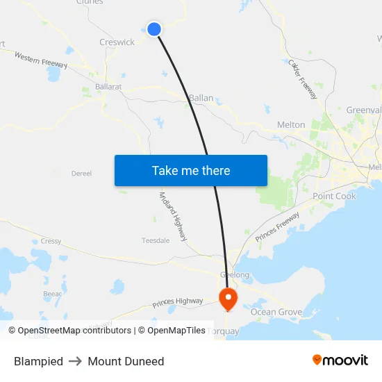 Blampied to Mount Duneed map