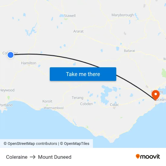 Coleraine to Mount Duneed map
