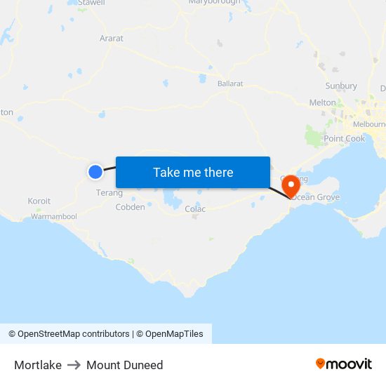 Mortlake to Mount Duneed map