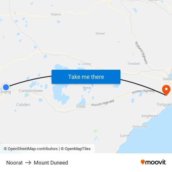 Noorat to Mount Duneed map