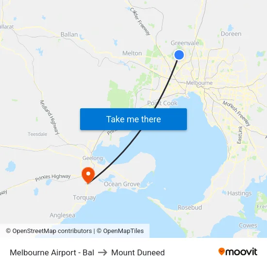 Melbourne Airport - Bal to Mount Duneed map