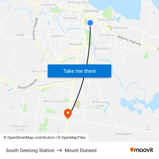 South Geelong Station to Mount Duneed map
