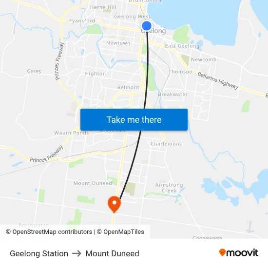Geelong Station to Mount Duneed map