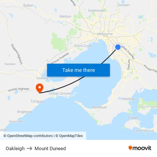 Oakleigh to Mount Duneed map