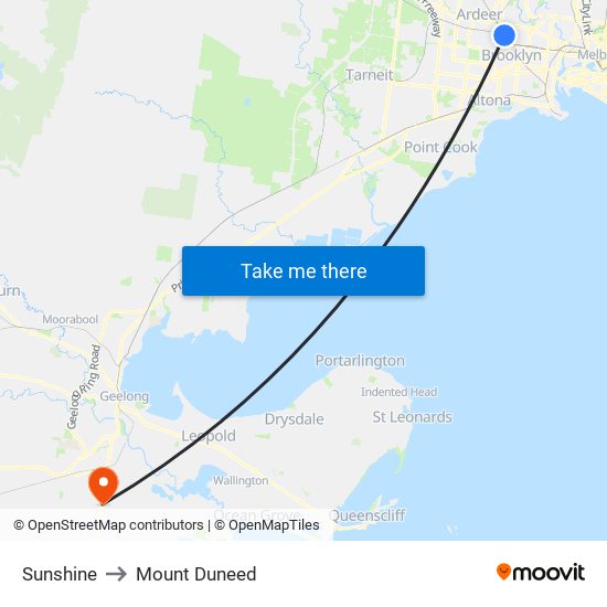 Sunshine to Mount Duneed map