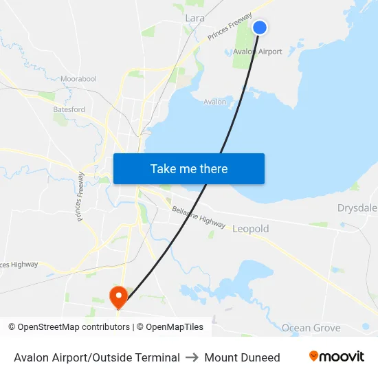 Avalon Airport/Outside Terminal to Mount Duneed map