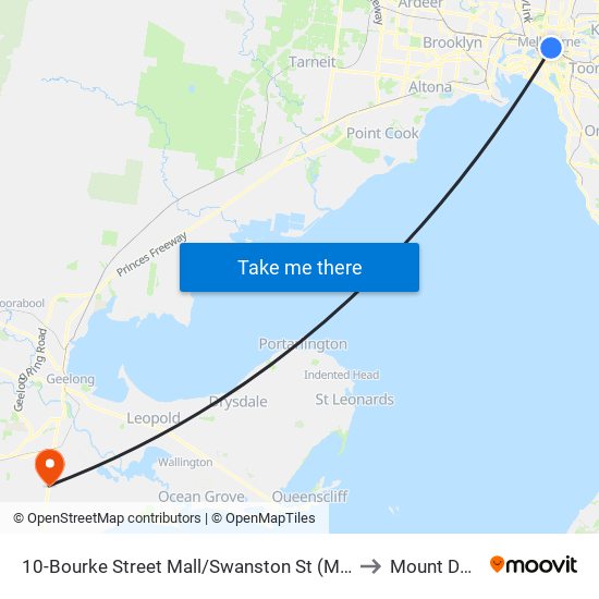 10-Bourke Street Mall/Swanston St (Melbourne City) to Mount Duneed map