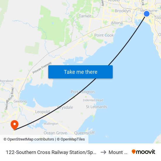 122-Southern Cross Railway Station/Spencer St (Melbourne City) to Mount Duneed map