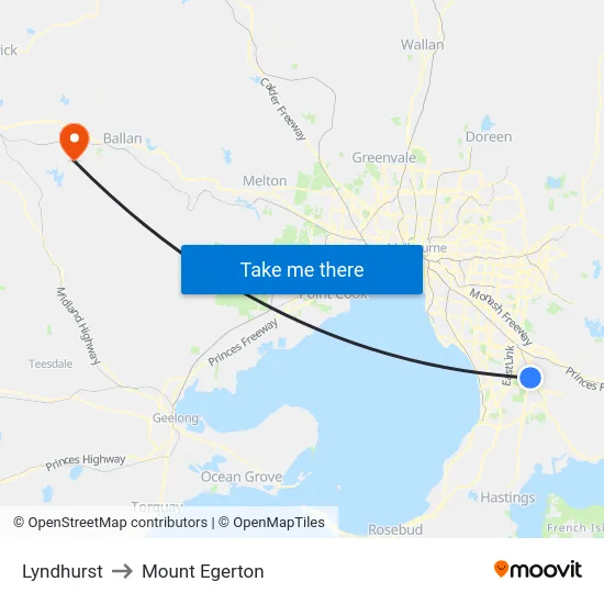Lyndhurst to Mount Egerton map