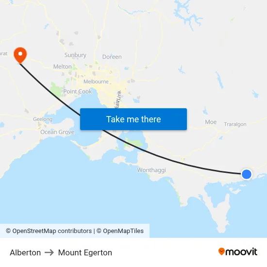 Alberton to Mount Egerton map