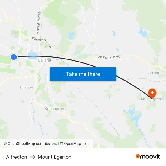 Alfredton to Mount Egerton map