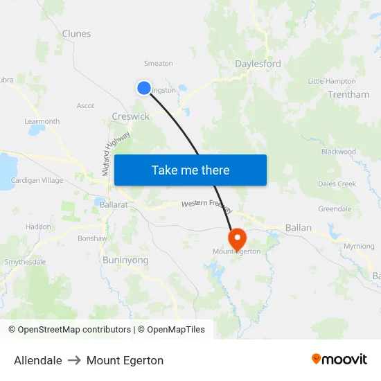 Allendale to Mount Egerton map