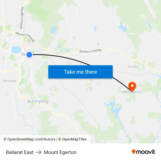 Ballarat East to Mount Egerton map