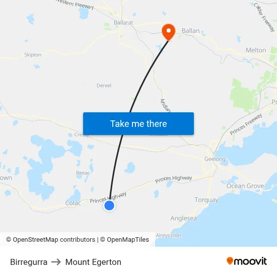 Birregurra to Mount Egerton map