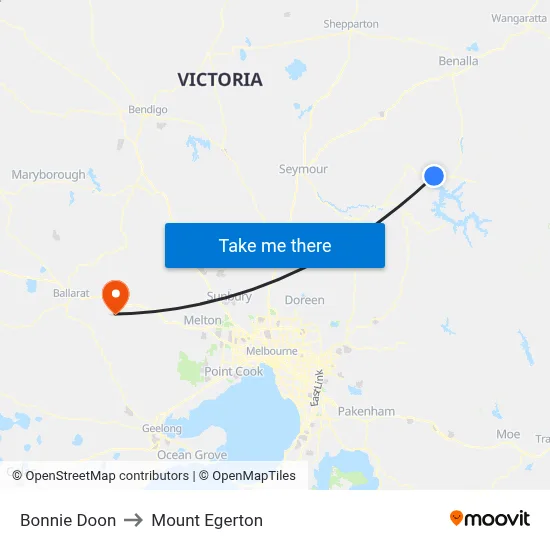 Bonnie Doon to Mount Egerton map