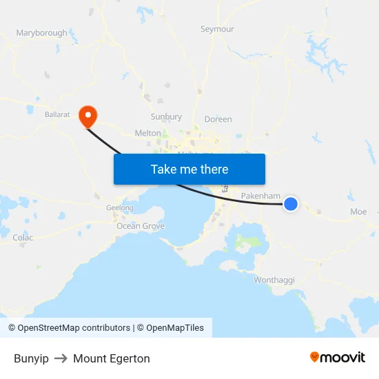 Bunyip to Mount Egerton map
