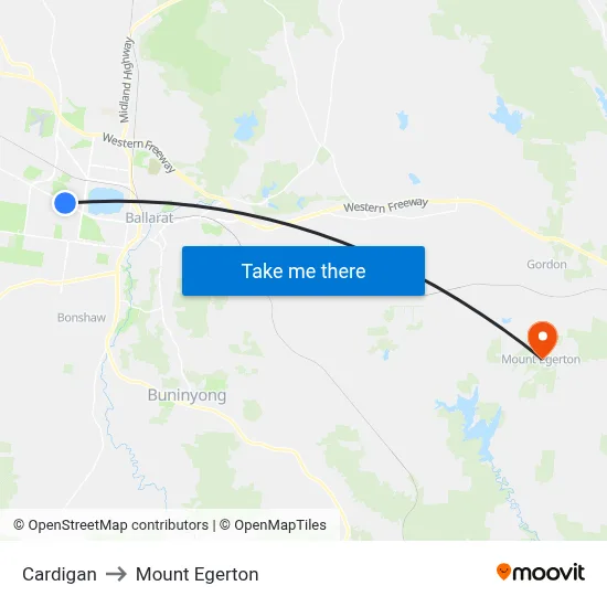 Cardigan to Mount Egerton map