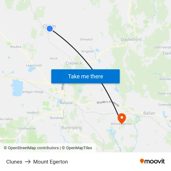 Clunes to Mount Egerton map