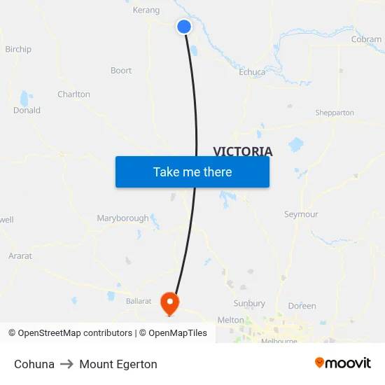 Cohuna to Mount Egerton map