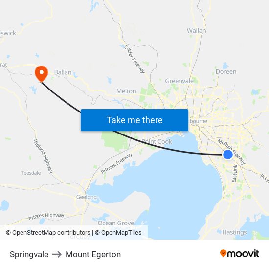 Springvale to Mount Egerton map