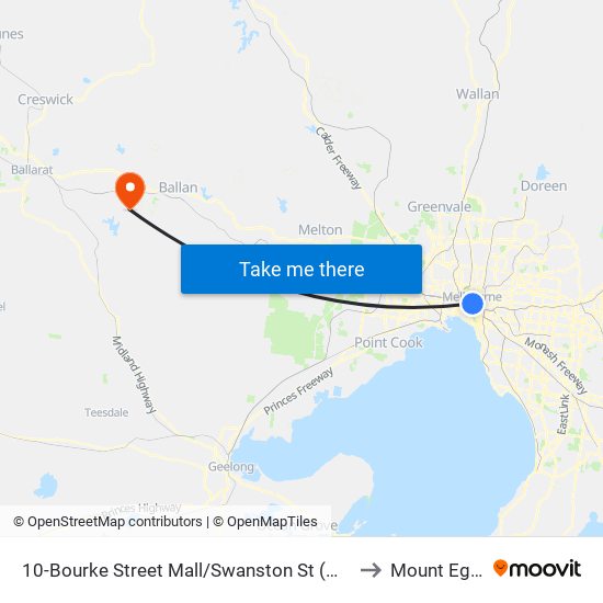 10-Bourke Street Mall/Swanston St (Melbourne City) to Mount Egerton map