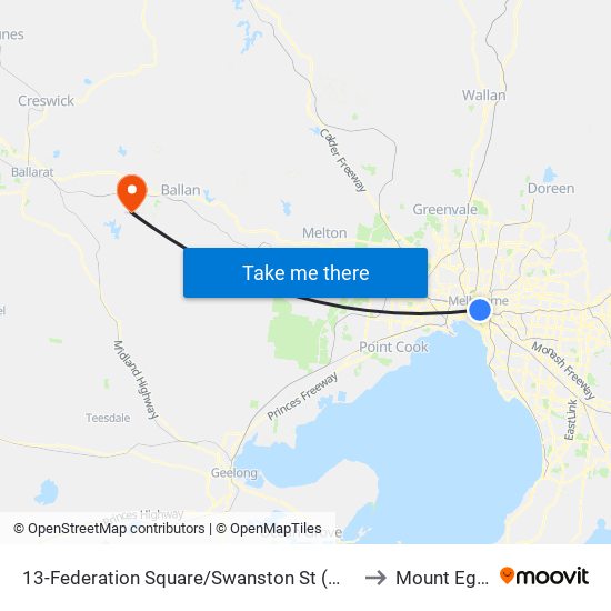 13-Federation Square/Swanston St (Melbourne City) to Mount Egerton map