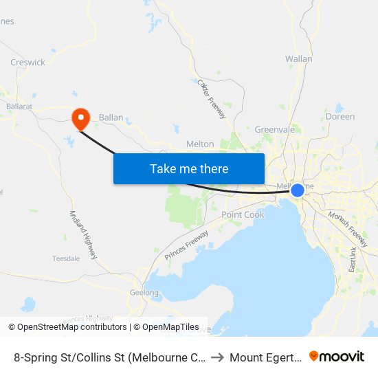 8-Spring St/Collins St (Melbourne City) to Mount Egerton map