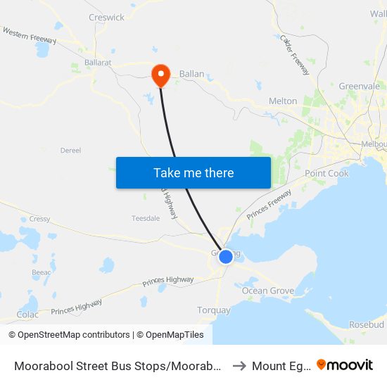 Moorabool Street Bus Stops/Moorabool St (Geelong) to Mount Egerton map