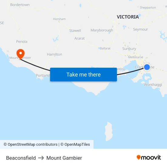 Beaconsfield to Mount Gambier map
