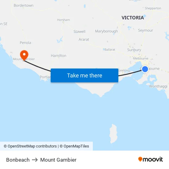 Bonbeach to Mount Gambier map