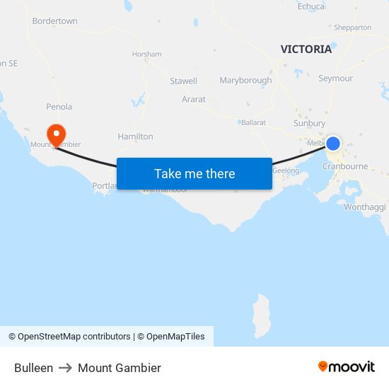 Bulleen to Mount Gambier map