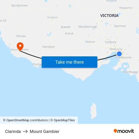 Clarinda to Mount Gambier map